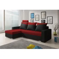 Fun Möbel Ecksofa Sofa NORA mit Schlaffunktion Schwarz / Rot Ottomane Links - Schwarz