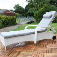 Rattan Liege verstellbar Sonnenliege Polyrattan Lounge Gartenliege Weiß WOW