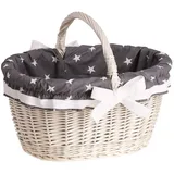 e-wicker24 Alles aus Weide Einkaufskorb aus Weide, retro Bügelkorb in Beige, Vintage Stil, Weidenkorb, oval