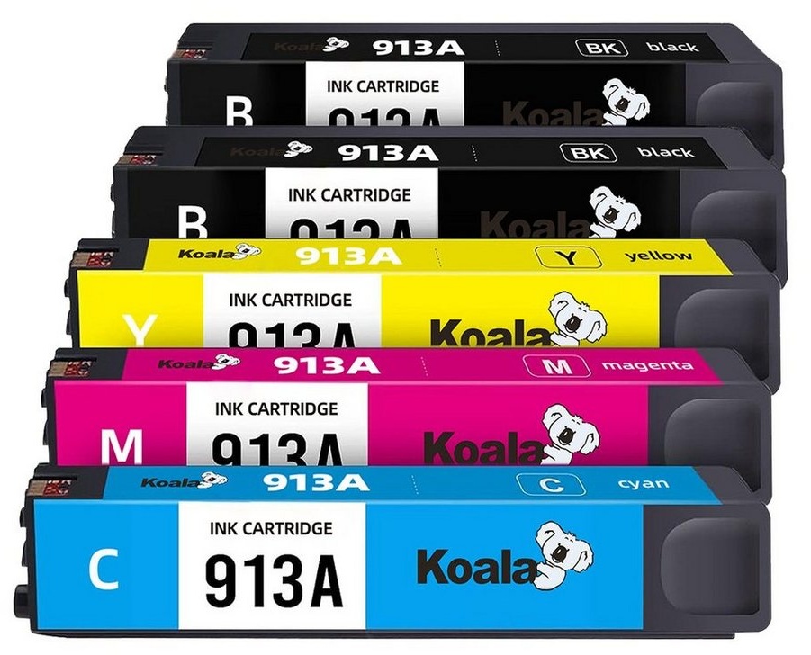 Koala Set of 5 HP 913A Druckerpatronen für Pagewide Pro 477dw 377DW Tintenpatrone (Packung, PageWide 352dw 452dwt 377dw 477dw Managed P55250 P57750) bunt|gelb|schwarz