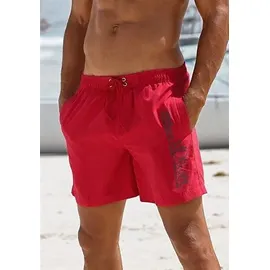 s.Oliver Badeshorts S.OLIVER "Philip", Herren, Gr. L (52), N-Gr, rot, Microfaser, Polyester, unifarben, Badehosen Badeshorts, mit Logo-Print im Used-Look