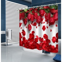 Duschvorhang 120x180 Rote Rose Duschrollo Wasserabweisend Anti-Schimmel mit 8 Duschvorhangringen, 3D Bedrucktshower Shower Curtains, für Duschrollo für Badewanne Dusche