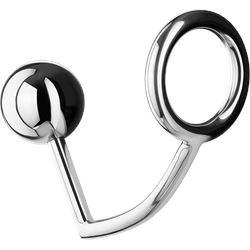 Metall-Penisring mit Analdildo, M, 4,5 cm, silber