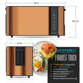 Arendo Toaster Edelstahl, mit Brötchenaufsatz, Display - Touch, wärmeisoliert, verschiedene Schlitze