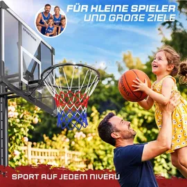 Sportana® Basketballkorb Outdoor höhenverstellbar 135 –305 cm stabil wetterfest mit Ständer 60 kg Sockel Rollen stoßdämpfender Ring Ø45 cm Hoop Kinder Erwachsene
