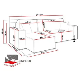 möbel punkt Wohnlandschaft Ecksofa Creme COMO Cord mit Bett Sofa Schlafsofa Ottomane rechts links universell