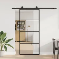 Iiaky Glasschiebetür Komplettset mit tür Schiebetür mit Beschlag Glastür Sicherheitsglas Zimmertür ESG Glas-Transparent-90 x 205 cm (200 cm Gleitschiene)