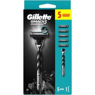 Gillette Mach3 Charcoal Herrenrasiermaschine, Rasiermaschine mit 3 Klingen, 1 Gillette Rasiermaschine, 5 Ersatzklingen, mit kohle inspiriertem Griff