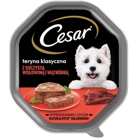 Cesar Klassik-Terrine Nassfutter für ausgewachsene Hunde mit saftigem Rindfleisch und Leber, Schale 14 x 150g
