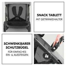 hauck 3in1 Kinderwagen Set inkl. Babyschale ab Geburt bis 22 kg, Klein Zusammenklappbar, Liegefunktion, Getränkehalter - Tablett, UV-Schutz 50+ (Grey)