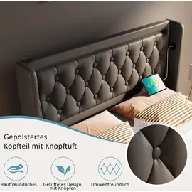 stilvora Polsterbett 140x200cm mit Stauraum Jugendbett mit LED-Beleuchtung,gepolstertes Kopfteil mit USB Typ-C Ladefunktion,Schwarz(Ohne Matratze) - Schwarz