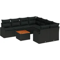 VidaXL Garten-Sofa-Set mit Kissen Schwarz Poly Rattan 3347562