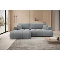 thematys Ecksofa mit Schlaffunktion und Bettkasten, L-Form, Cord und Bouclé + 2 Kissen, 260 x 165cm - Luxus Couch mit Bettfunktion mit Bonnellfedern grau