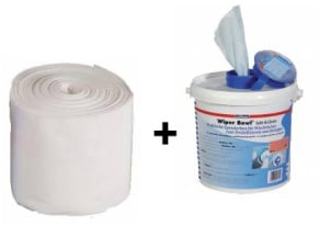 Multiplex Wipes Rolle RD 100% PET & Spendereimer, Wiper Bowl Safe & Clean, 1 Karton = 6 Rollen à 100 Tücher + 1 Spendereimer