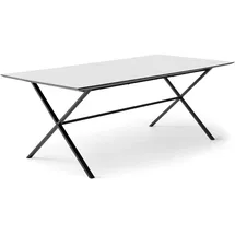 Hammel Furniture Esstisch HAMMEL FURNITURE "Meza Designtisch mit Auszugsfunktion und 2 Einlegeplatten", weiß (weiß, schwarz, weiß), B:210cm H:74cm T:100cm, Tischplatte: Weiss Laminat (schwarzer Rand), Gestell: Pulverbeschichtetes schwarzes Metall, RAL9005 matt.