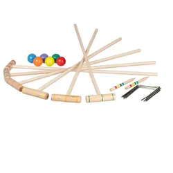 Relaxdays Krocket Spiel für Kinder & Erwachsene Dunkelgrün,Hellbraun,Rot