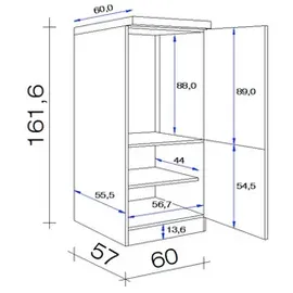 Flex-Well Geräteumbauschrank Kopenhagen 60 x 162 x 60 cm Grau
