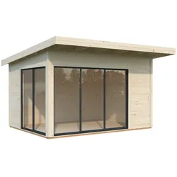 Palmako Gartenhaus Andrea 11,2 m2 Slide Plus mit Isolierglas-Schiebetür - 44 mm naturbelassen