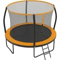 Trampolin 305 cm d, Gartentrampolin mit Sicherheitsnetz, 180 cm hohe gebogene Stangen