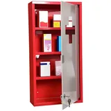 BlingBin Medizinschrank Edelstahl Arzneischrank Abschließbar Medikamentenschrank mit 4 Fächern (1er Set, 1-St., 30cm x 12cm x 60cm) Glastür Apothekerschrank zur Medikamenten-Aufbewahrung rot