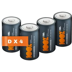 D Batterien - LR20 - 4er-Pack, 100% PeakPower, LR20, 1,5V, lange Lebensdauer, Anti-Auslauf-Technologie, hohe Leistung