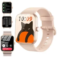 IOWODO Smartwatch Damen Herren 1,85" HD Touch Bluetooth Anruf Sport Uhr Smartwatch (1.85 Zoll, IOS/Android) Smartwatch Damen Herren,Smart Watch für Android iOS( 2 Armband) , Mit geflochtenem Uhrenarmband, Telefon,App-Fitnesskurse, SpO2-/HR-/Schlafüberwachung,2 Armbänder,IP68 rosa