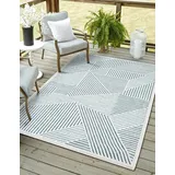 Myflair Teppich "Vill, LAGERRÄUMUNG", blau (blau,weiß), B:200cm H:8mm L:300cm, Polypropylen, MYFLAIR MÖBEL & ACCESSOIRES, Teppiche, Teppich, modernes Design, Hoch-Tief Effekt, Outdoor geeignet, Balkon, Terrasse