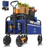 KESSER® Bollerwagen faltbar Handwagen Transportkarre max. 150kg Tragkraft & 360° PVC-Reifen Gerätewagen inkl. 2 Netztaschen, Seitentasche & Abdeckung Transportwagen Gartenanhänger ohne Dach, Blau