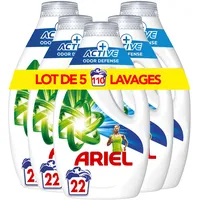 Ariel Flüssigwaschmittel, Active Odor Defense, 5 x 22 Waschgänge, Touch De Febreze, Duft der Sauberkeit, 2 x länger, hergestellt in Frankreich