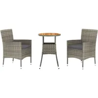 vidaXL 3-tlg. Garten-Bistro-Set mit Kissen Grau Poly Rattan