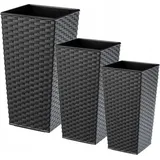 Kadax - Rattan Blumentopf Set, Blumenkübel aus Kunststoff, 30+35+40 cm, Graphit