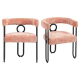 LVHOM Gartenstuhl Retro-Ring Metall 2-/4-/6er-Set, Chenille/PU Leather, Ein-/Doppelsitzer (Balkonstuhl, Bistrostuhl, Metallstuhl, Polsterstuhl, Armlehnstuhl, Besucherstuhl, Esszimmerstuhl, Küchenstuhl), für Garten, Balkon, Esszimmer und Wohnzimmer rosa
