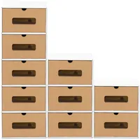 BigDean Schuhbox 10 Boxen stapelbar mit Sichtfenster & Schublade Schuhe Spielzeug etc. (10 St) braun|weiß
