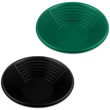 Relaxdays Goldwaschpfanne, 2er Set, Goldwaschen, HxD: 8x38 cm, Kunststoff, 3 Zonen Waschpfanne, Goldpfanne, schwarz/grün