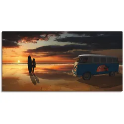Artland Wandbild »Surfen in Kalifornien mit Bulli T1«, Küste, (1 St.), als Alubild, Outdoorbild, Leinwandbild, Poster, Wandaufkleber Artland Farbe Bild(er): orange