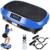 WILGOON Vibrationsplatte 3D Vibrationsplatte mit 120 Stufen,Spannseil & Fernbedienung, 200 W, 120 Intensitätsstufen, 6 Programme, Magnetfeldmassage,Ganzkörpertraining für Zuhause blau|schwarz