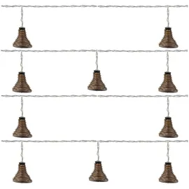 MARELIDA LED Lichterkette 10 Lampenschirme Rattan Optik Boho Timer Außen