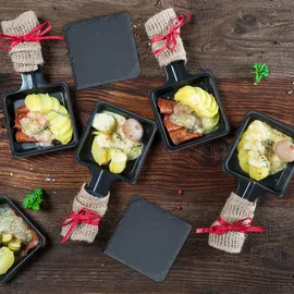 Relaxdays Schiefer Untersetzer, 16er Set, eckige Glasuntersetzer, 10x10 cm, Raclette- & Getränkeuntersetzer, anthrazit