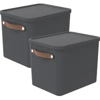 Rotho 2er-Set Aufbewahrungsbox 27l mit Deckel (Anthrazit)