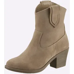 Stiefelette HEINE, Damen, Gr. 36, grau (taupe), Leder, Veloursleder, Veloursleder, modisch, Schuhe Cowboyboots Cowboy-Stiefelette Stiefelette