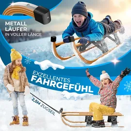 Kesser KESSER® Holzschlitten Premium Schlitten faltbar Kinder Faltschlitten Kinderschlitten aus Buchenholz inkl. Zugseil Schieber Metallkufen - Schwarz