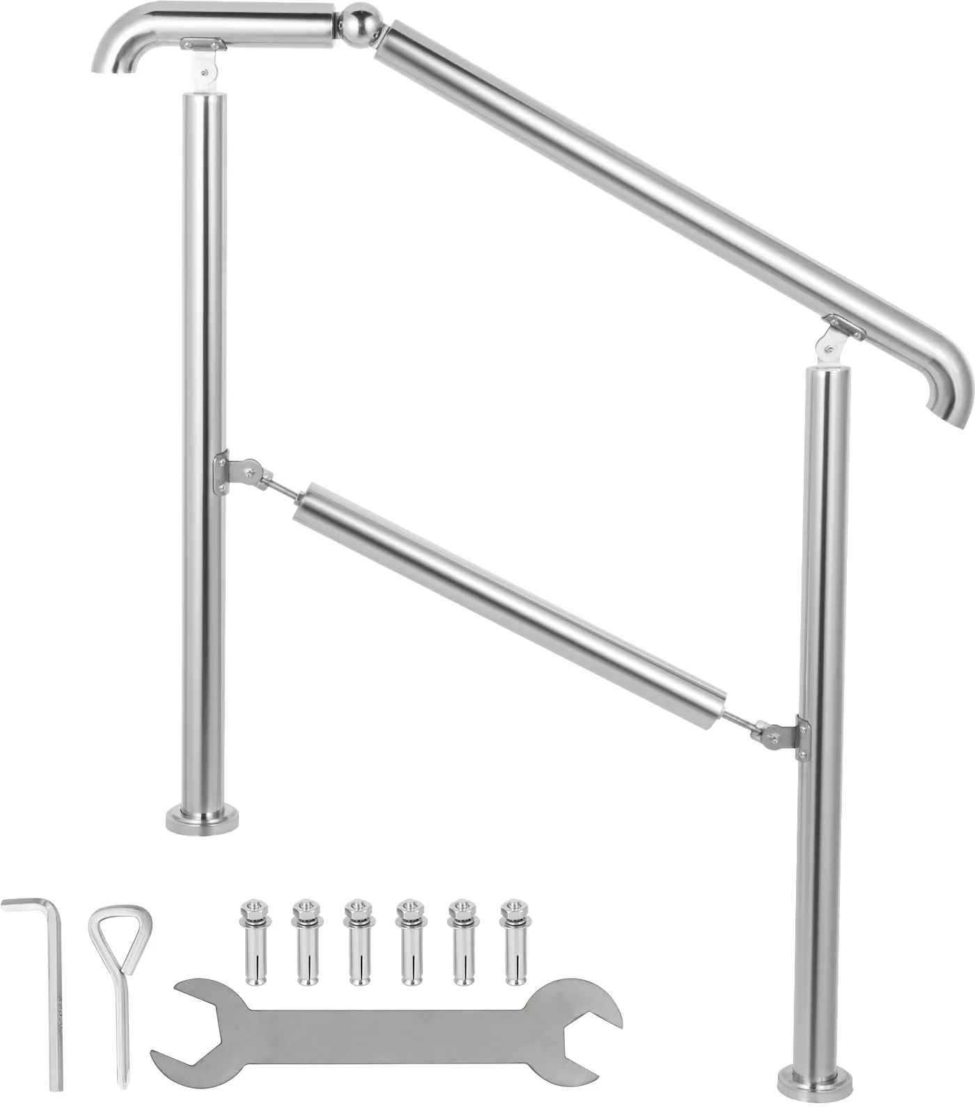 VEVOR Treppengeländer 5 Stufen Hauseingang Handlauf Edelstahl mit Pfosten Verstellbares Eingangsgeländer Silber 1 bis 5 Stufiges Geländer 1,6 m