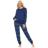 normann Pyjama Damen lang mit Bündchen Blau 36-38