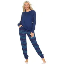 normann Pyjama Damen lang mit Bündchen Blau 36-38