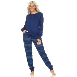 normann Pyjama Damen lang mit Bündchen Blau 36-38