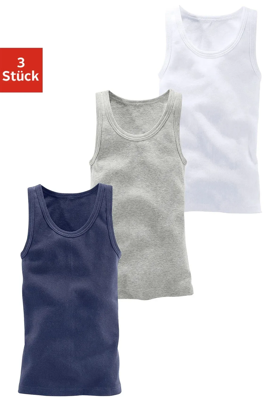 Unterhemd H.I.S, Jungen, Gr. 146/152, 3 Stk., N-Gr, blau (weiß, marine), Feinripp, Obermaterial: 100% Baumwolle. Melange in der Packung: 90% Baumwolle, 10% Viskose, meliert, unifarben, körpernah, tiefer Rundhals, Unterhemden Unterhemd, ideal zum Drunterziehen