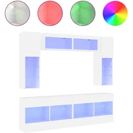 vidaXL 6-tlg. TV-Wohnwand mit LED-Leuchten Weiß