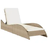 vidaXL Sonnenliege mit Auflage Beige 60x205x73 cm Poly Rattan