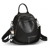 NICOLE & DORIS Kleiner Rucksack Handtasche Damen Mini Rucksäcke PU Leder Wasserdichte Anti-diebstahl Rucksack Cityrucksack Daypack Reiserucksack Schwarz E - L