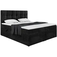 MEBLINI Boxspringbett mit Bettkasten - Gepolstert Doppelbett mit Matratze und Topper - Polsterbett mit Stauraum - Bett mit Kopfteil - Kai - 160x200...